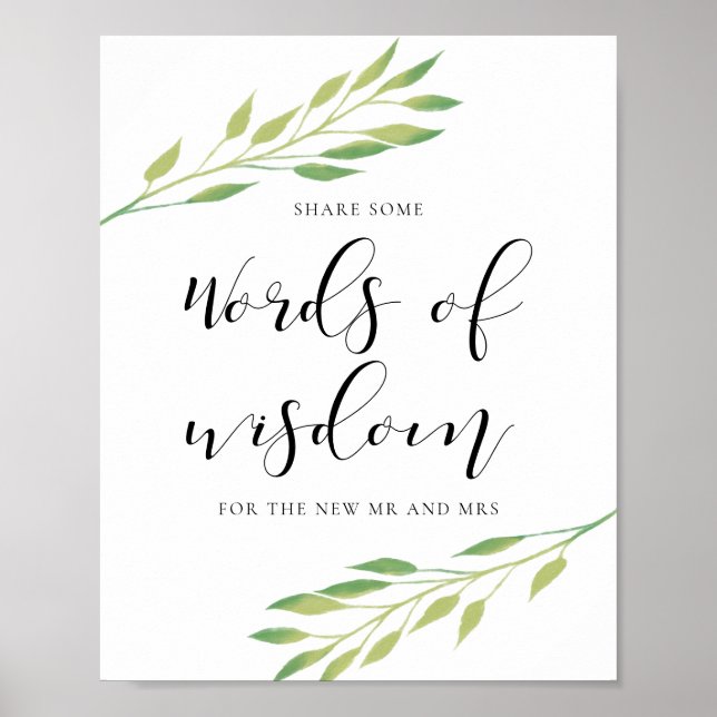 Words of wisdom Watercolor leaves wedding sign (Front)