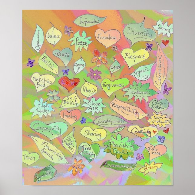 Words / Rights / Ethics on Leaves & Hearts Poster (Front)