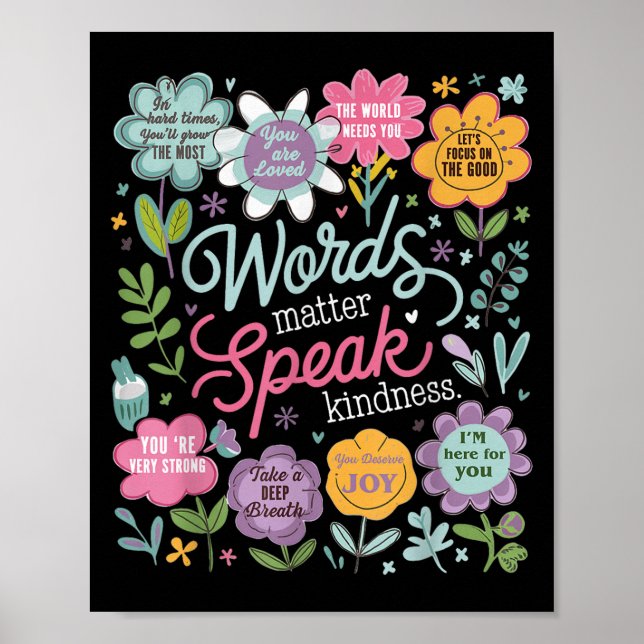 Words Speak Kindness Insrational Floral Sitive  Poster (Front)