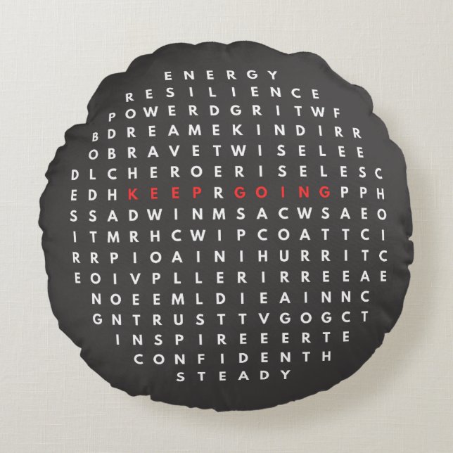 Words That Keep Me Going – Word Quest Circle Round Cushion (Front)