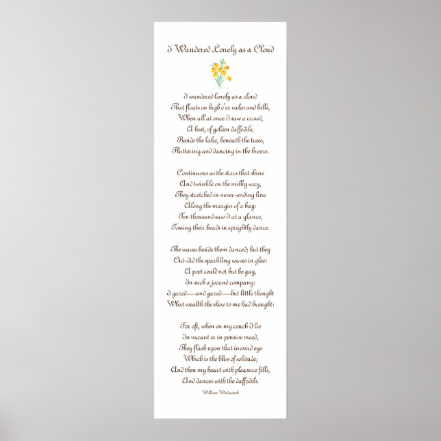 Wordsworth Poem I Wandered Lonely as a Cloud Poster (Front)