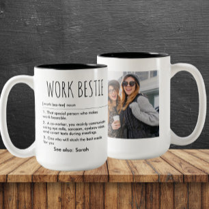 Work Bestie Definition Funny Custom Name & Photo Two-Tone Coffee Mug
