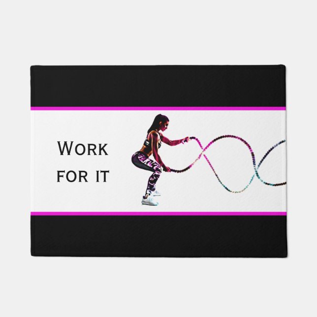 Work For It - Battle Ropes Fitness Black and White Doormat (Front)