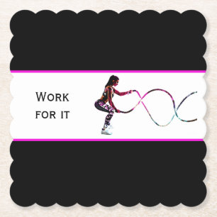 Work For It - Battle Ropes Fitness Black and White Paper Coaster