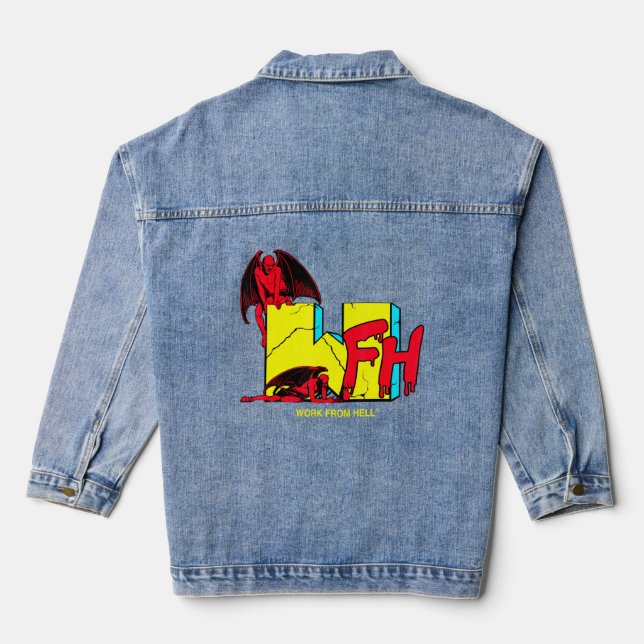 Work From Hell Demons Flower Grunge Goth Emo Work  Denim Jacket (Back)