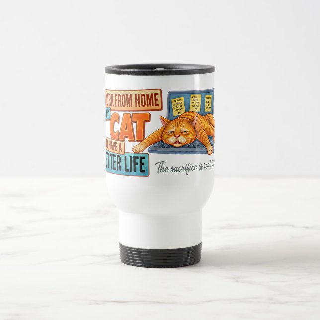 Work From Home Cat Lover - Funny Orange Tabby Travel Mug (Center)