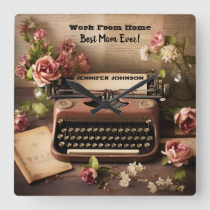 Work From Home Mom Retro Typewriter Wall Clock