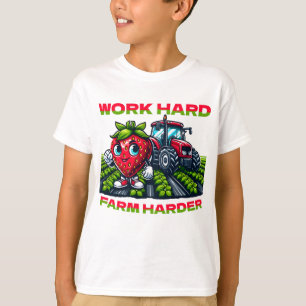 Work Hard, Farm Harder Funny Tractor  T-Shirt