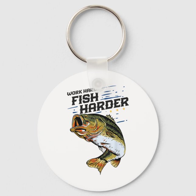 Work Hard Fish Harder Funny B Fishing Angler Fishe Key Ring (Front)