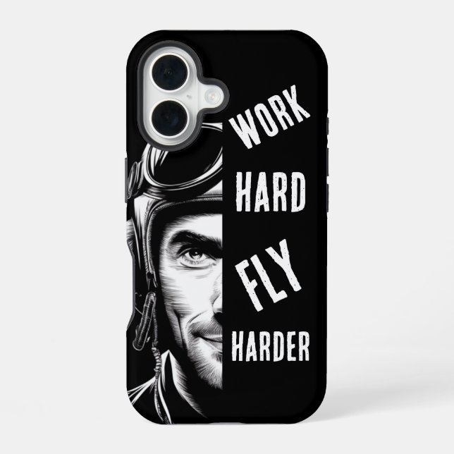 WORK hard, Fly Harder, Pilot,Comic iPhone 16 Case (Back)