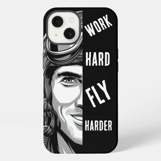WORK hard, Fly Harder, Pilot,Comic iPhone Case (Back)
