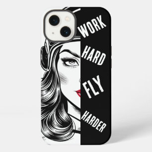 WORK hard Fly Harder, Pilot Woman,Aviation iPhone 13 Case