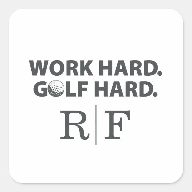 Work Hard Golf Hard Monogram Initial Retro Style Square Sticker (Front)