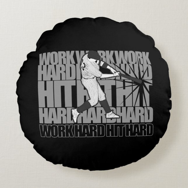Work Hard Hit Hard Round Cushion (Front)