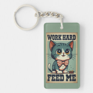 Work Hard Old Vintage Cat Key Ring