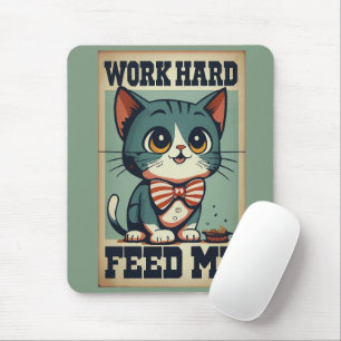 Work Hard Old Vintage Cat Mouse Mat