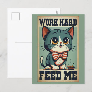 Work Hard Old Vintage Cat Postcard