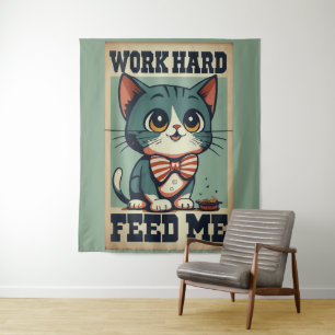 Work Hard Old Vintage Cat Tapestry