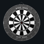 "WORK HARD PLAY HARD" Grayscale Black Dartboard<br><div class="desc">Work hard then play hard with this dartboard. Great for your home office or office building. This design features a monotone grayscale colour scheme with black, grey, and white sections of the dartboard, with a dark grey rim and white text that says "WORK HARD PLAY HARD" (can be customised with...</div>