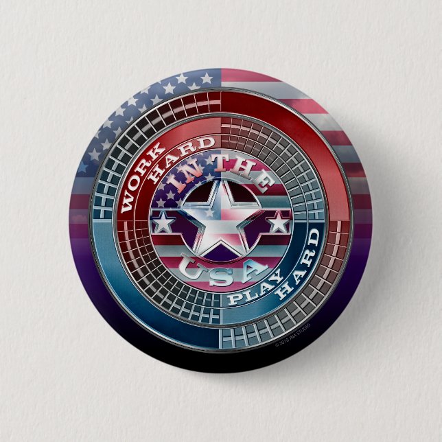 Work Hard Play Hard In The USA Button (Front)