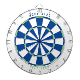 "WORK HARD PLAY HARD" Office Game Room Blue/Green Dartboard