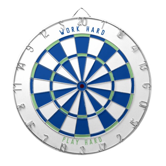 "WORK HARD PLAY HARD" Office Game Room Blue/Green  Dartboard (Front)