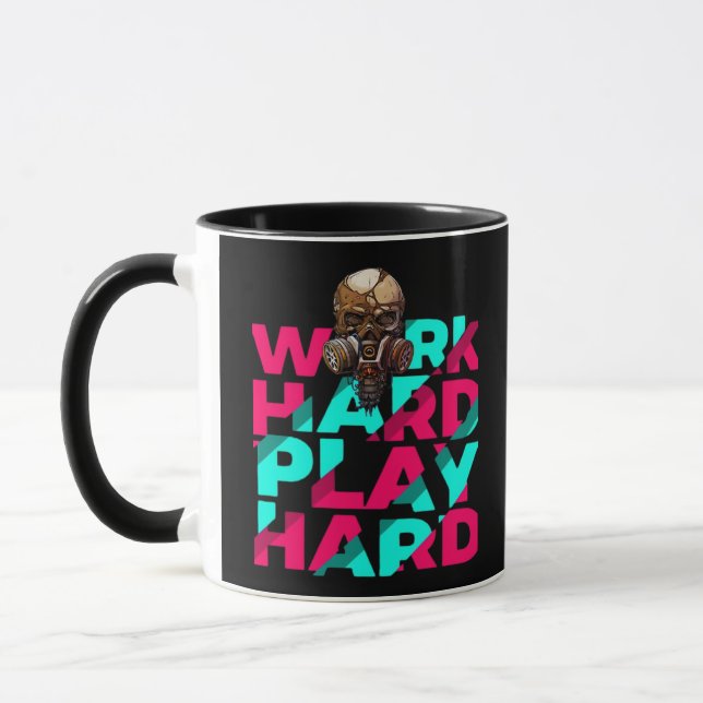Work Hard Play Hard Skull Motivation Essential Mug (Left)