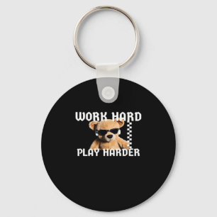 Work Hard Play Hard- Teddy Bear Classic Key Ring
