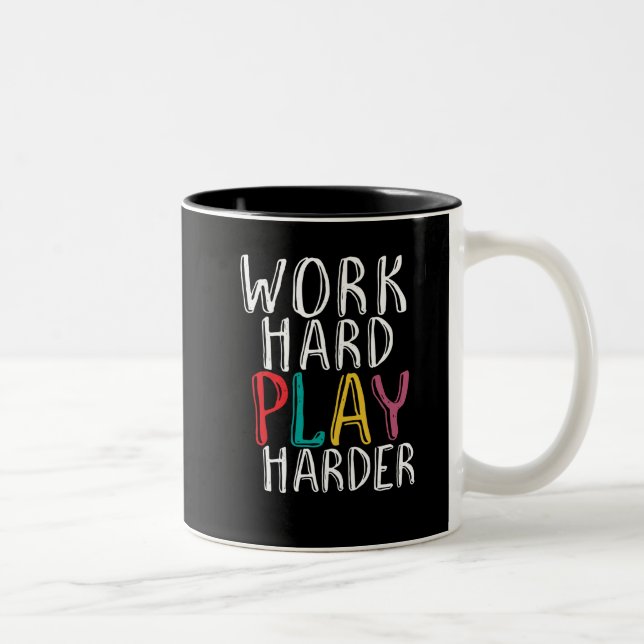 Work Hard Play Harder Gaming Geek Nerd Video Gamer Two-Tone Coffee Mug (Right)
