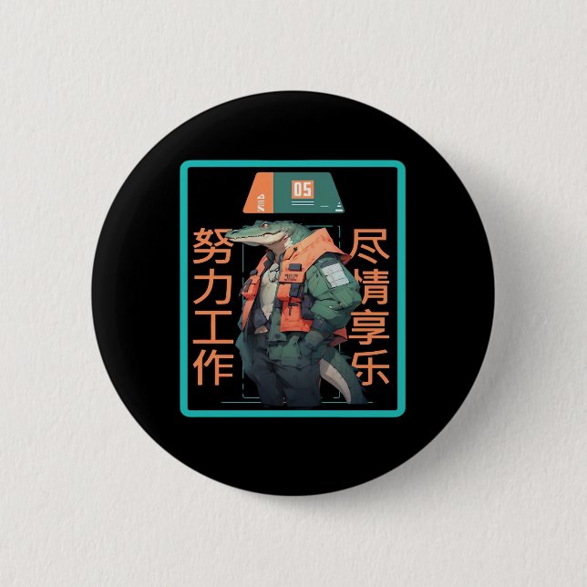 Work Hard Play so Hard Crocodile 6 Cm Round Badge (Front)