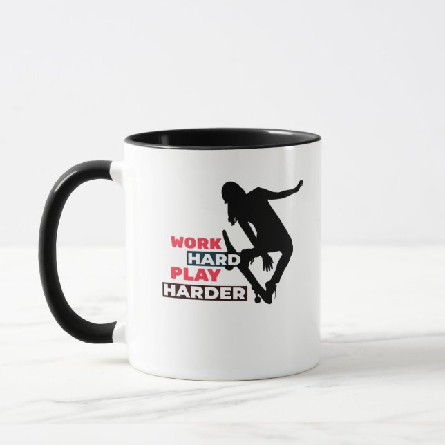 Work Hard Play So Hard Female Skateboarder Classic Mug (Left)
