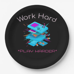 Work Hard Play So Hard Funny Quote Paper Plate