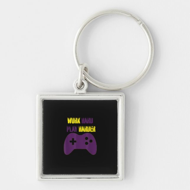 Work Hard Play So Hard Gaming Gamer Video Games Key Ring (Front)