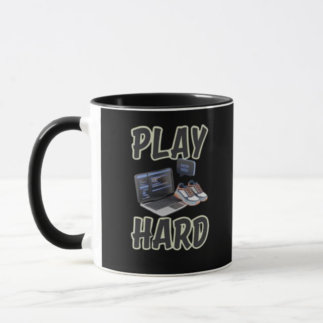 Work Hard Play So Hard Motivational Tech And Sport Mug (Left)