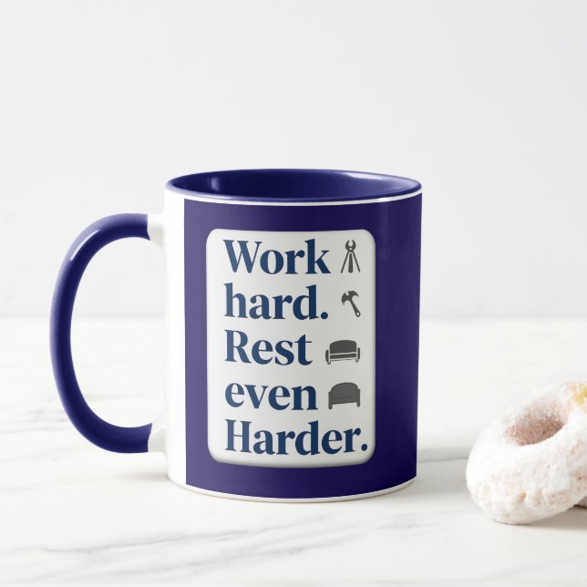 Work Hard Rest Even Harder Bold Typography Shirt Mug (With Donut)