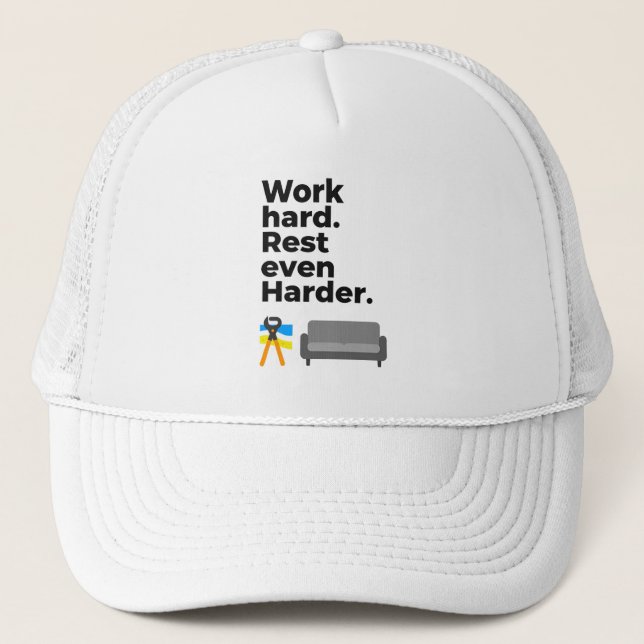 Work Hard Rest Even Harder Minimal Quote Design Trucker Hat (Front)