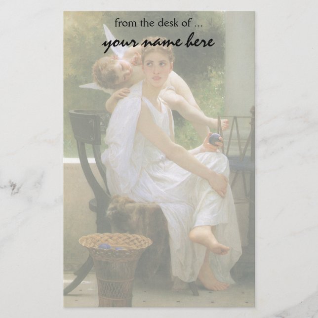 Work Interrupted by Bouguereau, Angel Portrait Stationery (Front)