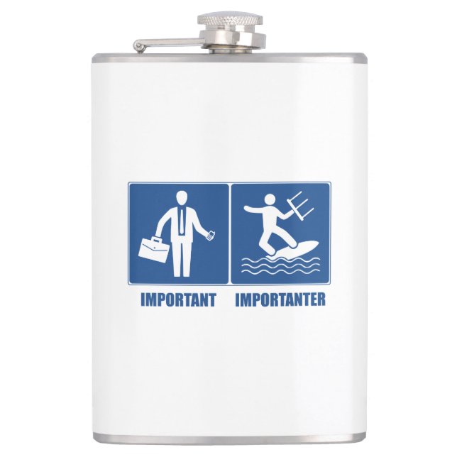 Work Is Important, Kitesurfing Is Importanter Hip Flask (Front)