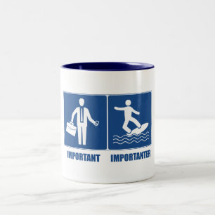 Work Is Important, Surfing Is Importanter Two-Tone Coffee Mug