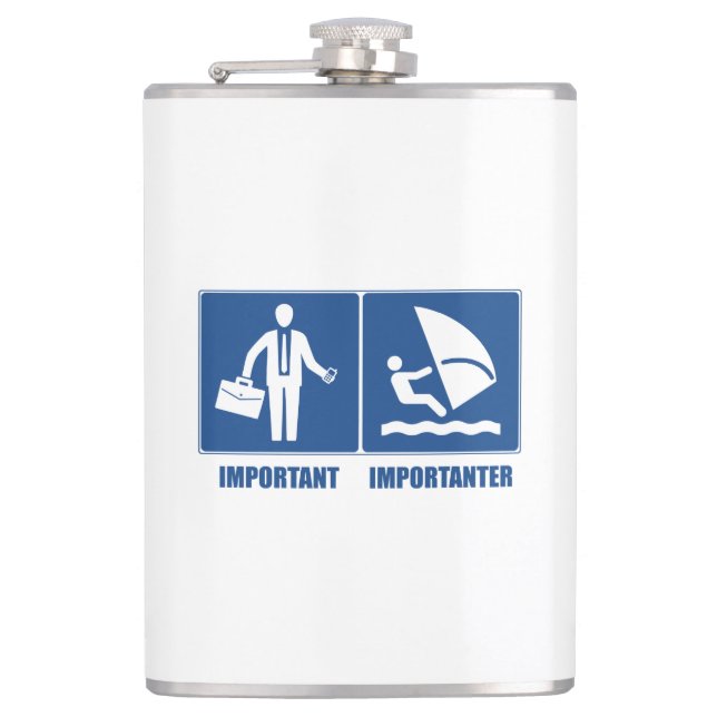 Work Is Important, Windsurfing Is Importanter Hip Flask (Front)