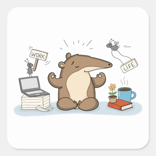 Work-Life Balance | Anteater Square Sticker (Front)