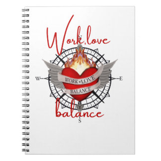 Work, life balance in white script lettering notebook