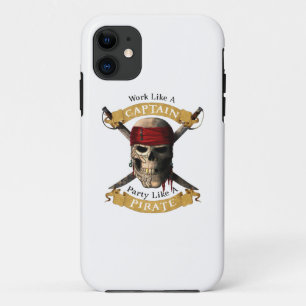 Work Like A Captain Party Like A Pirate Skull Joll iPhone 11 Case