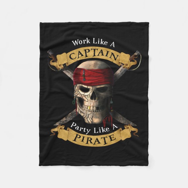 Work Like A Captain Party Like A Pirate Skull Joll Fleece Blanket (Front)