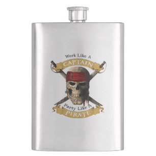 Work Like A Captain Party Like A Pirate Skull Joll Hip Flask