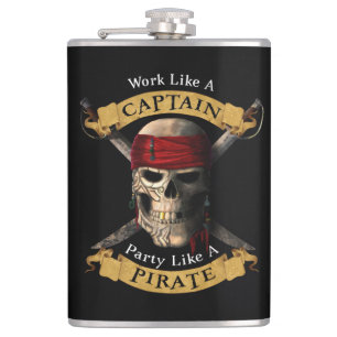 Work Like A Captain Party Like A Pirate Skull Joll Hip Flask