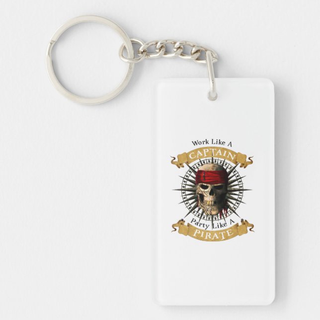Work Like A Captain Party Like A Pirate Skull Joll Key Ring (Front)