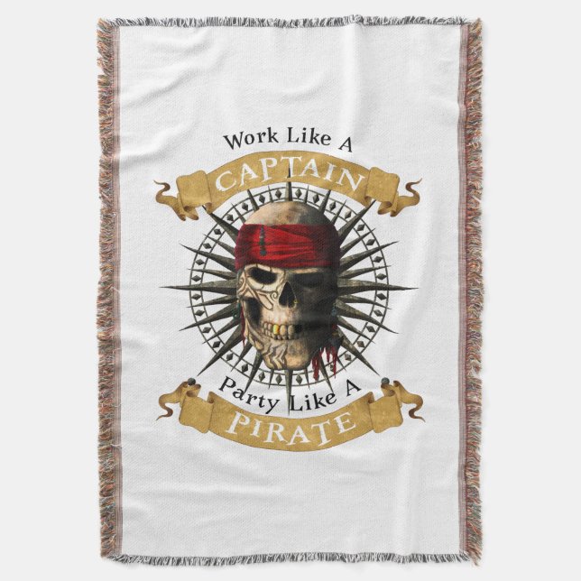 Work Like A Captain Party Like A Pirate Skull Joll Throw Blanket (Front Vertical)