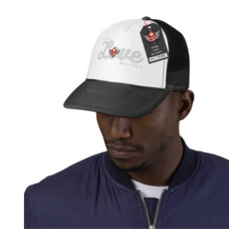WORK LOVE BALANCE in grey script lettering Trucker Hat