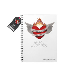 Work, Love, Balance in white script lettering Notebook